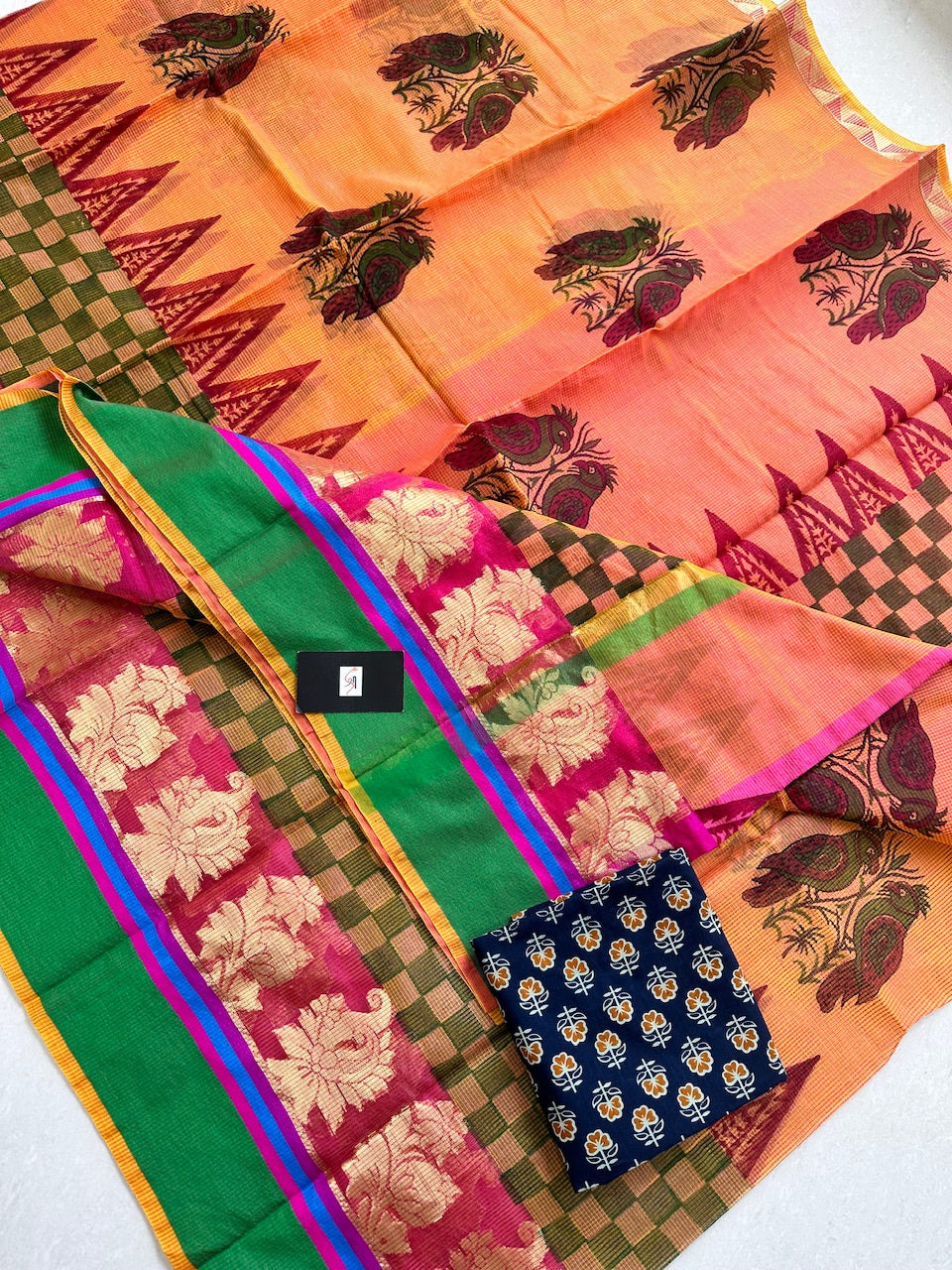 HandBlock Printed Kota Cotton Doria Saree