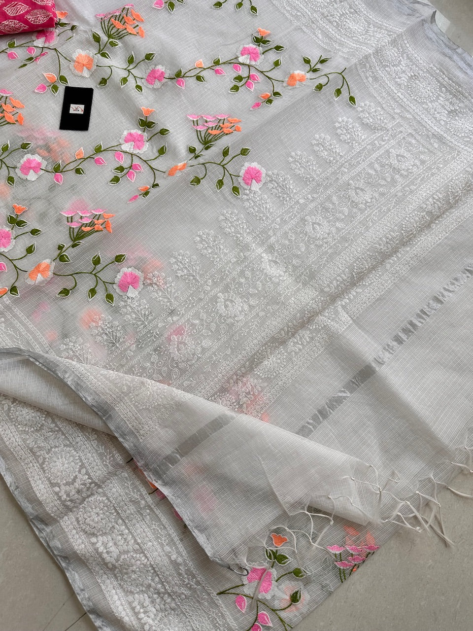 Embroidered Kota Cotton Doria Saree