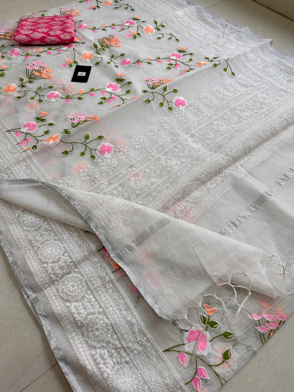 Embroidered Kota Cotton Doria Saree