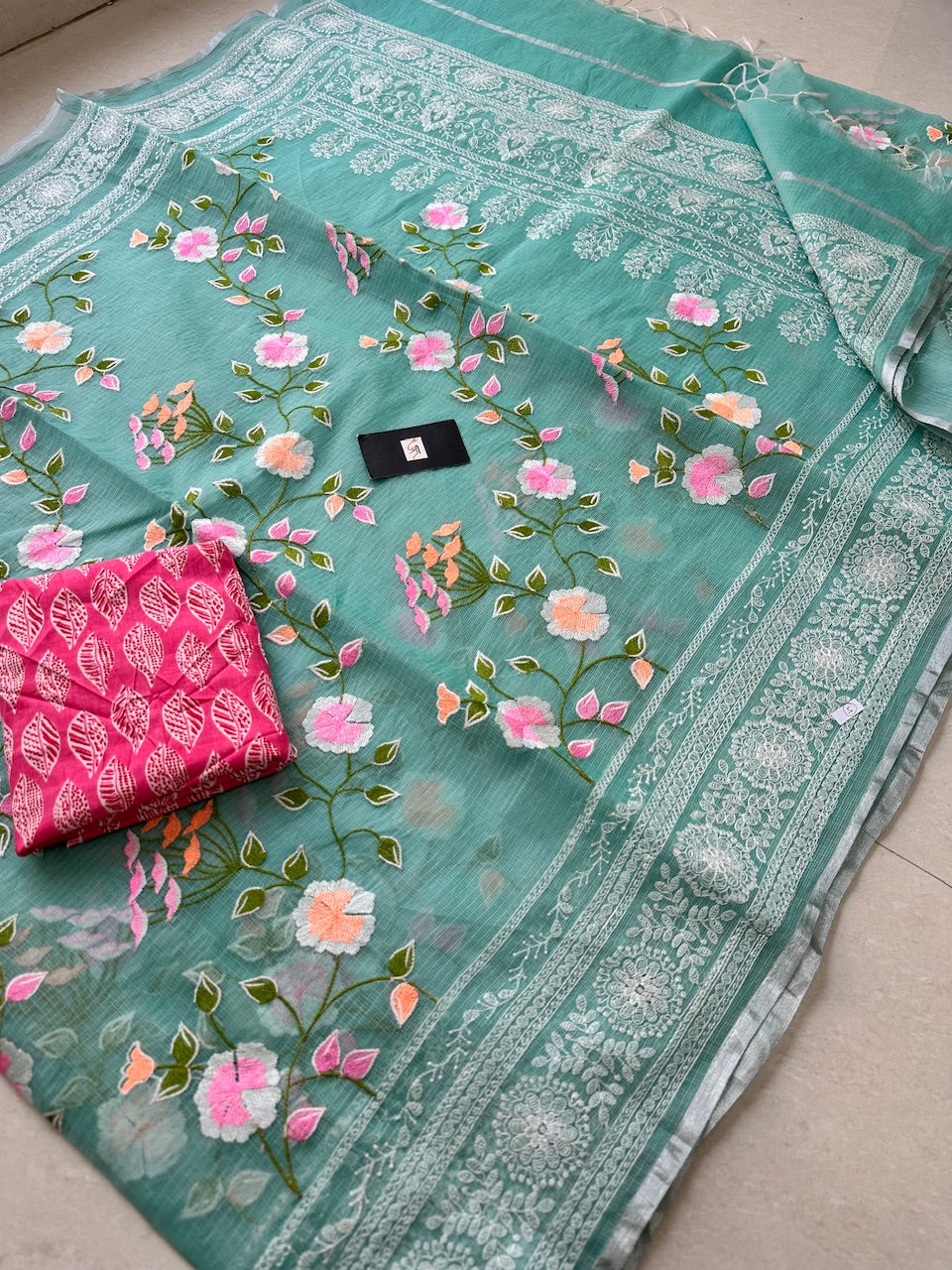 Embroidered Kota Cotton Doria Saree