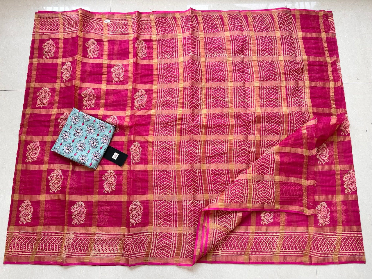 Pure HandBlock Printed Kota Cotton Doria Saree