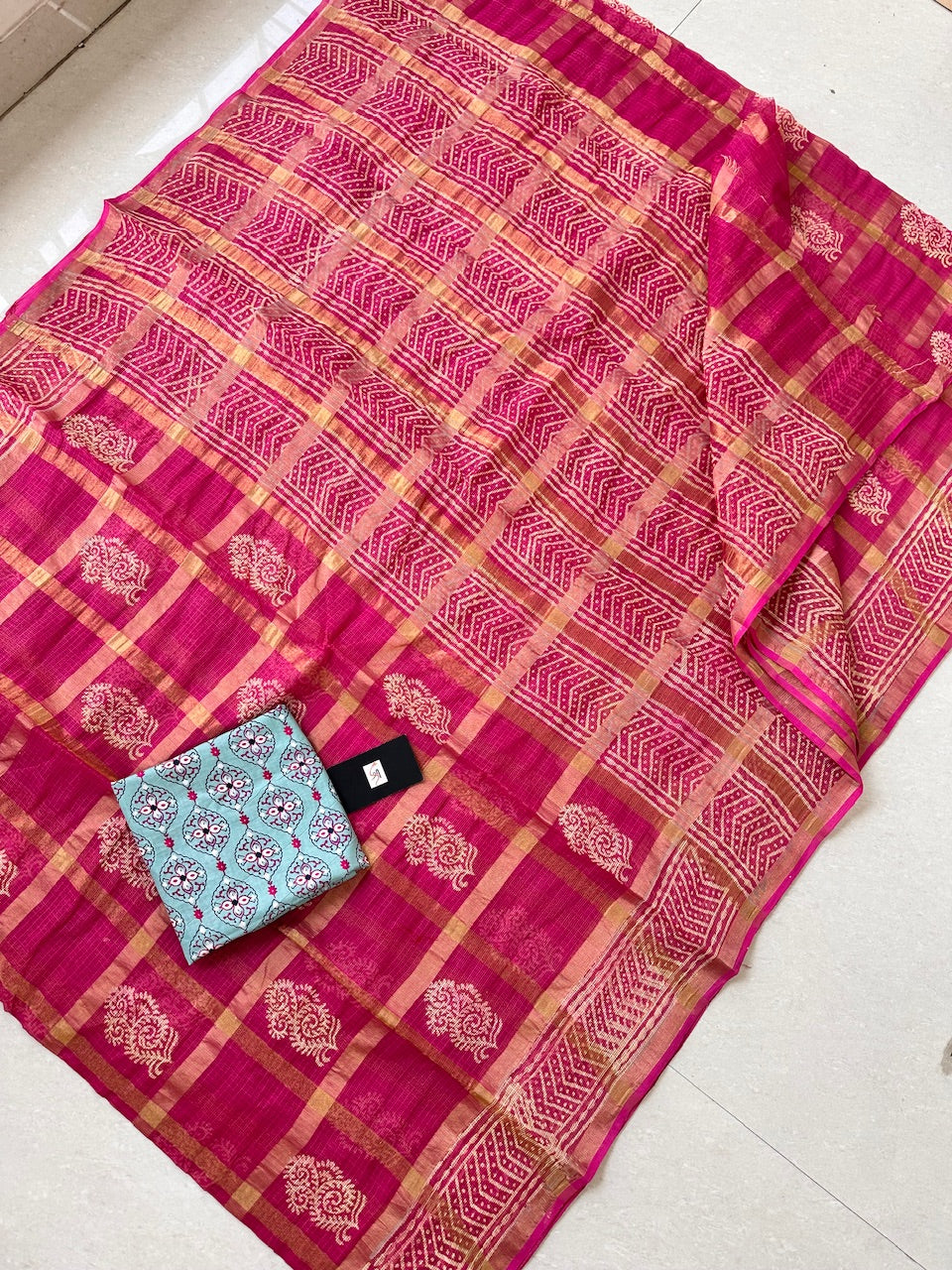 Pure HandBlock Printed Kota Cotton Doria Saree