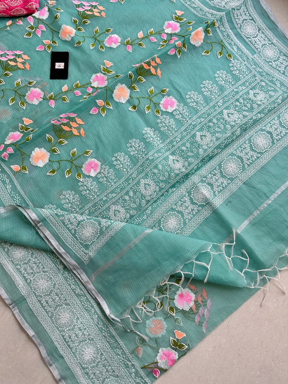 Embroidered Kota Cotton Doria Saree