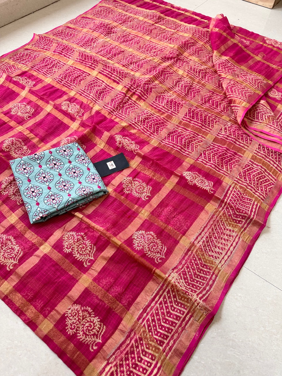 Pure HandBlock Printed Kota Cotton Doria Saree