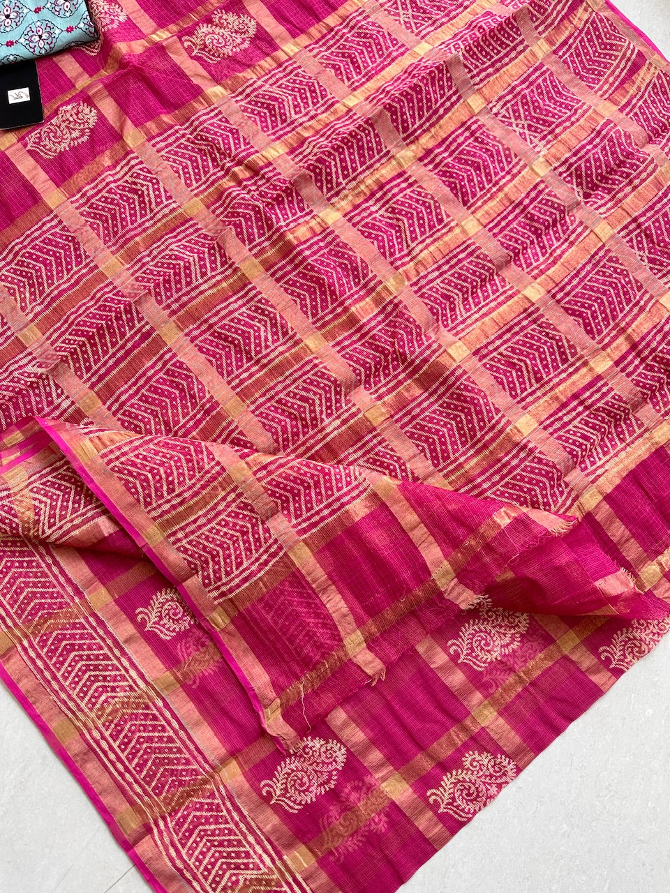 Pure HandBlock Printed Kota Cotton Doria Saree