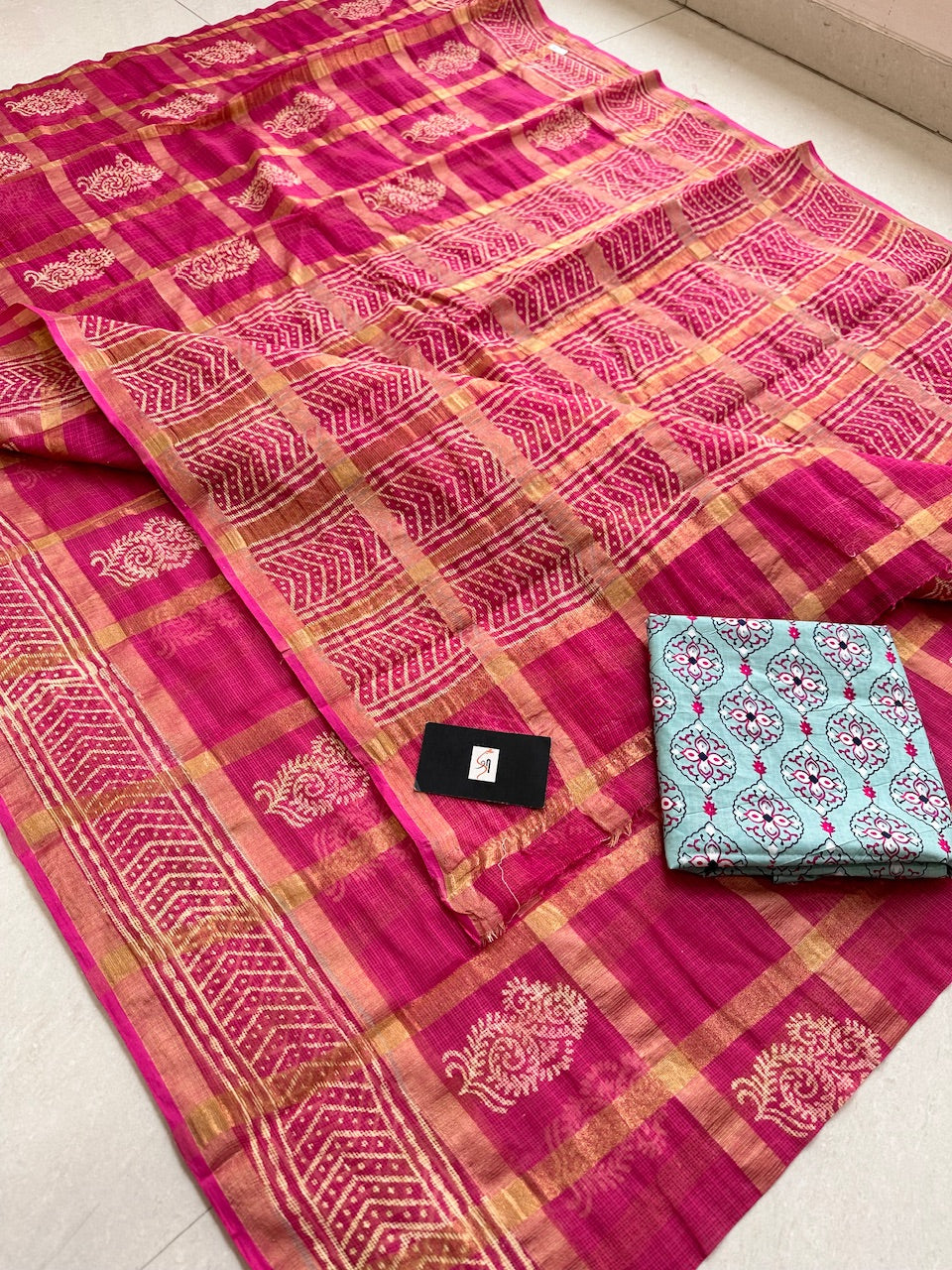 Pure HandBlock Printed Kota Cotton Doria Saree