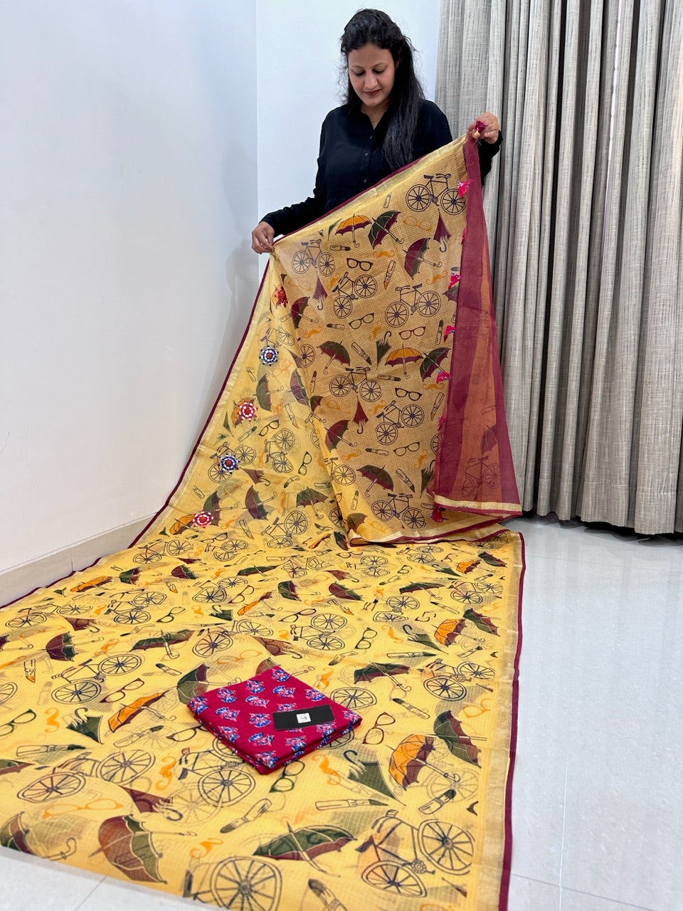 Conceptually Pure HandBlock Printed Kota Cotton Doria Saree