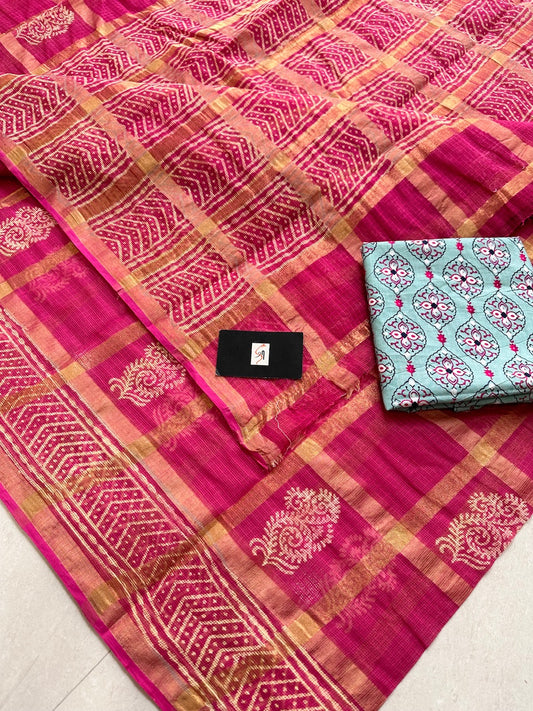 Pure HandBlock Printed Kota Cotton Doria Saree