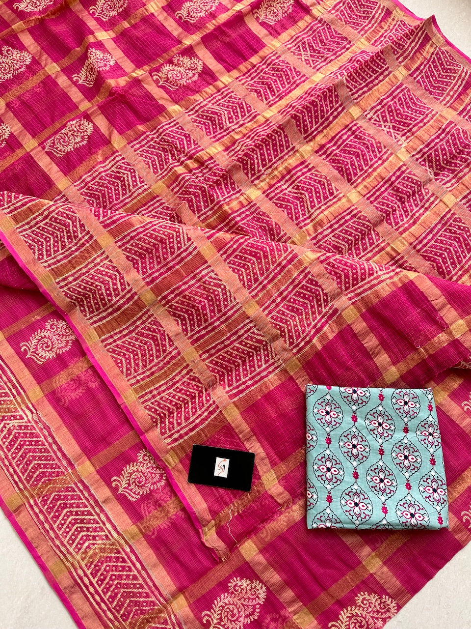 Pure HandBlock Printed Kota Cotton Doria Saree