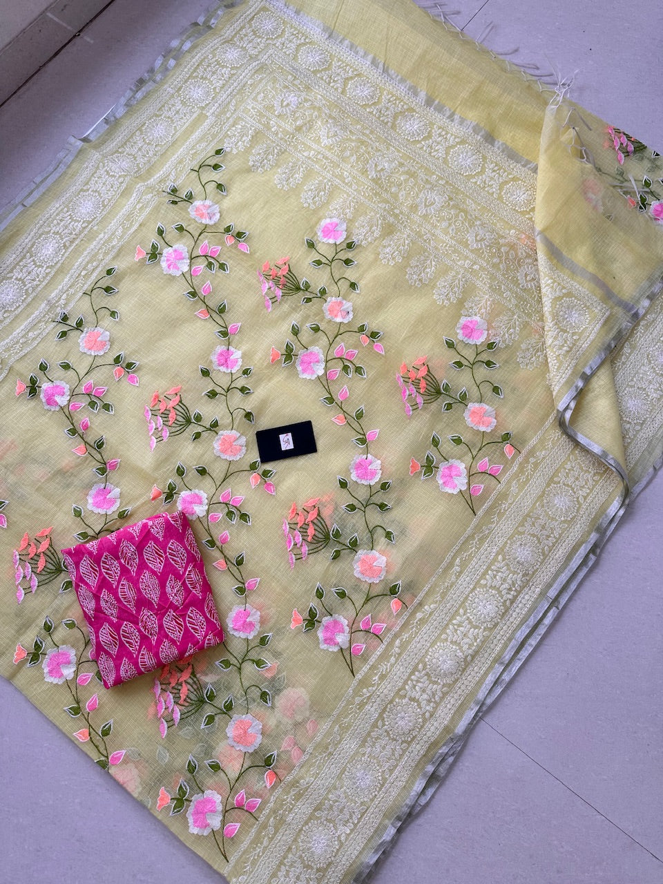 Embroidered Kota Cotton Doria Saree