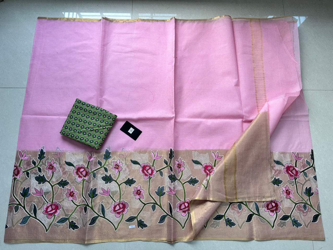 Pure Embroidered Kota Cotton Doria Saree