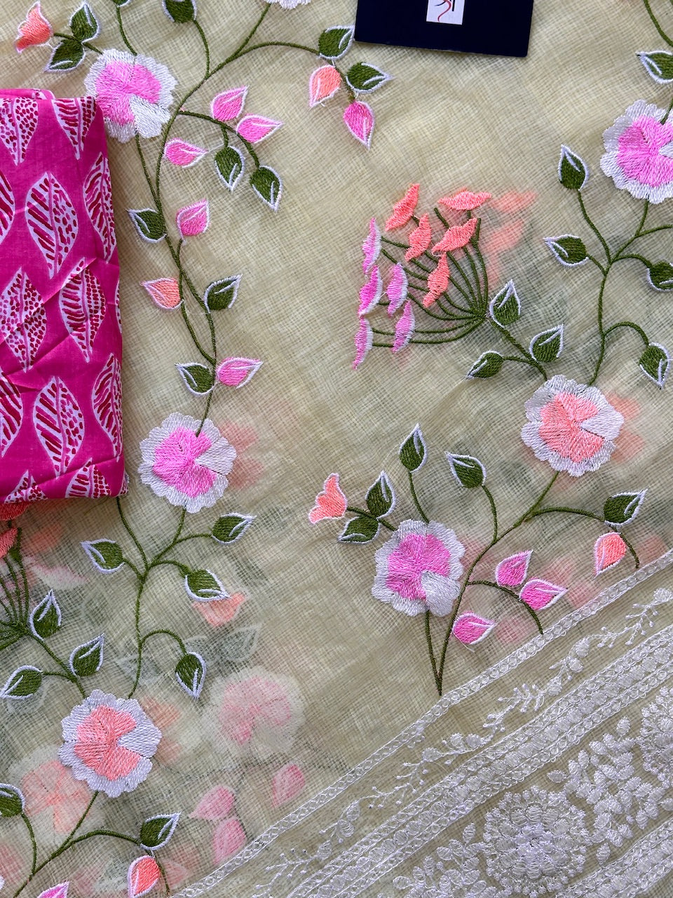 Embroidered Kota Cotton Doria Saree