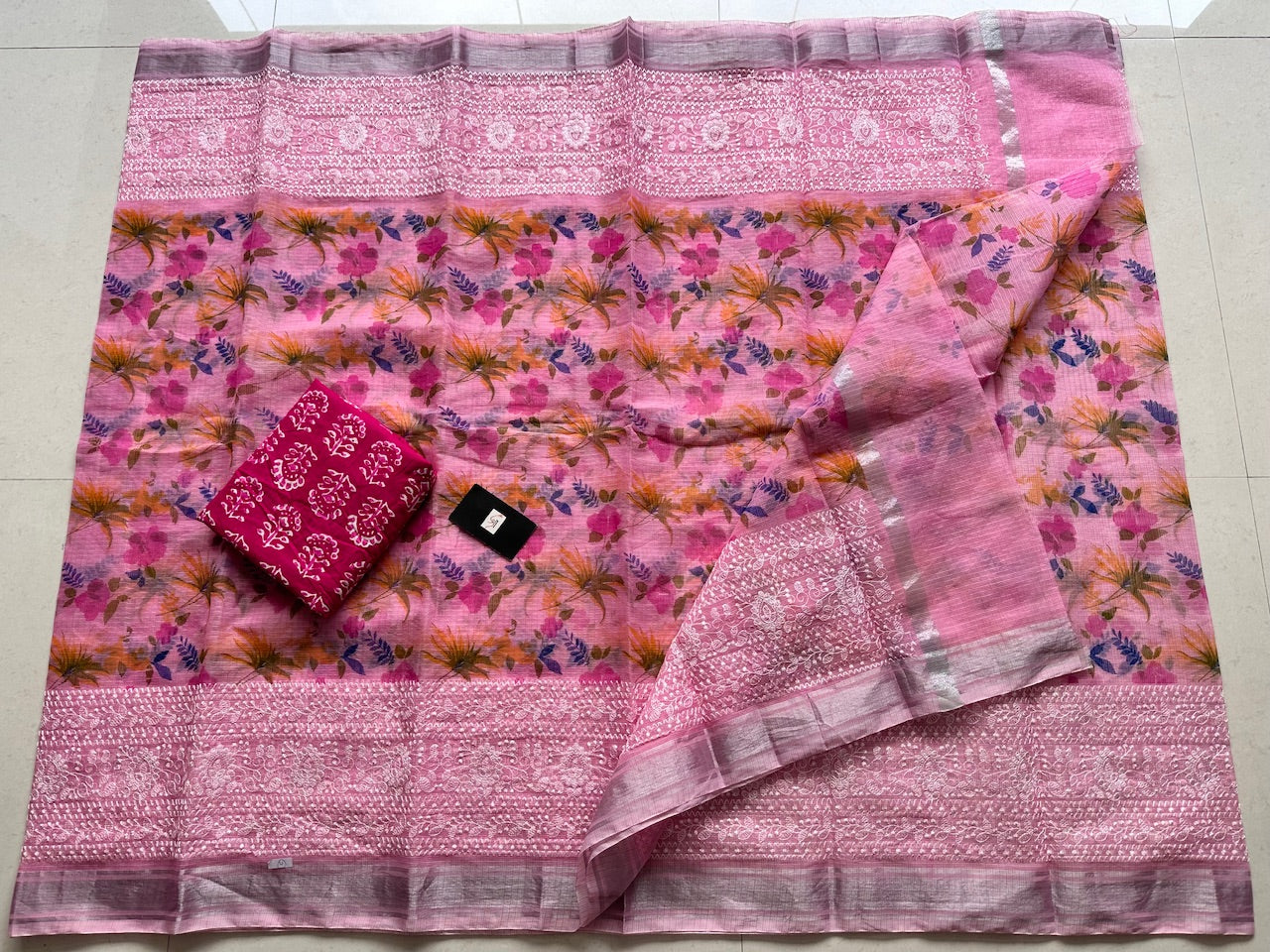 Embroidered Digital Printed Kota Cotton Doria Saree