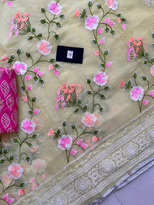 Embroidered Kota Cotton Doria Saree