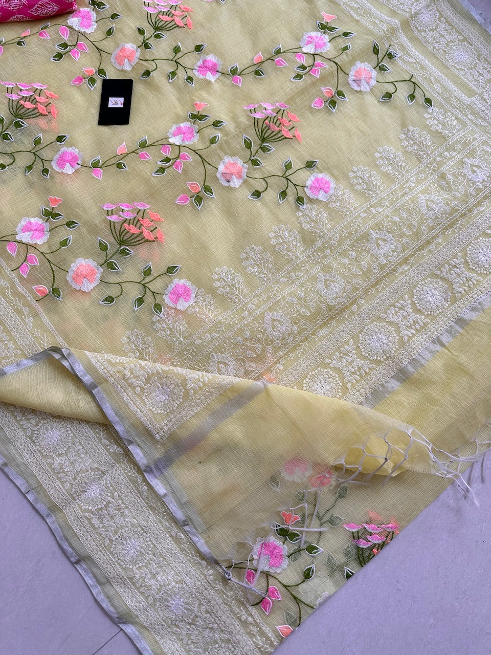 Embroidered Kota Cotton Doria Saree