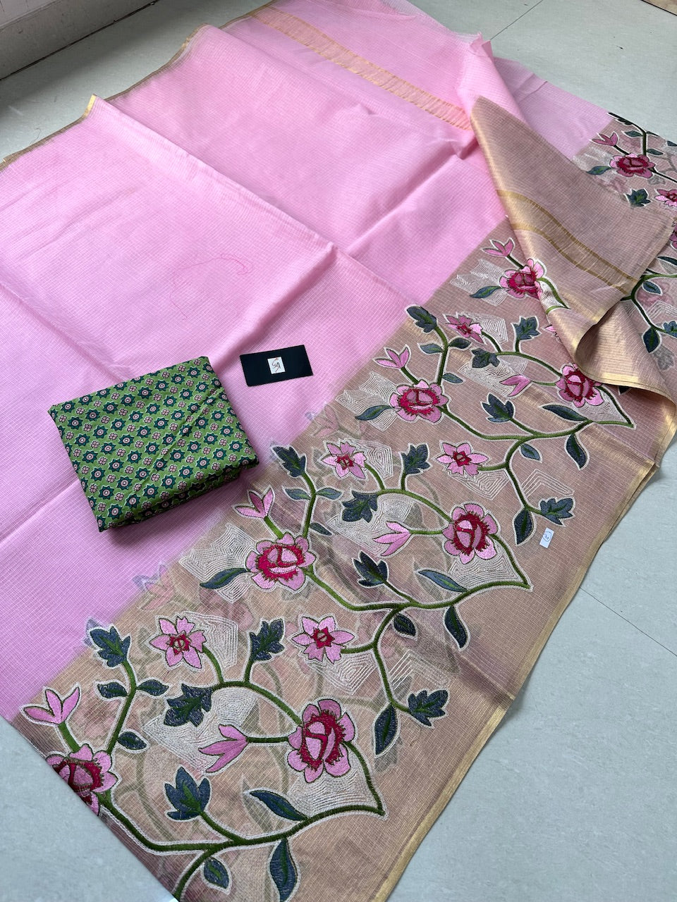 Pure Embroidered Kota Cotton Doria Saree