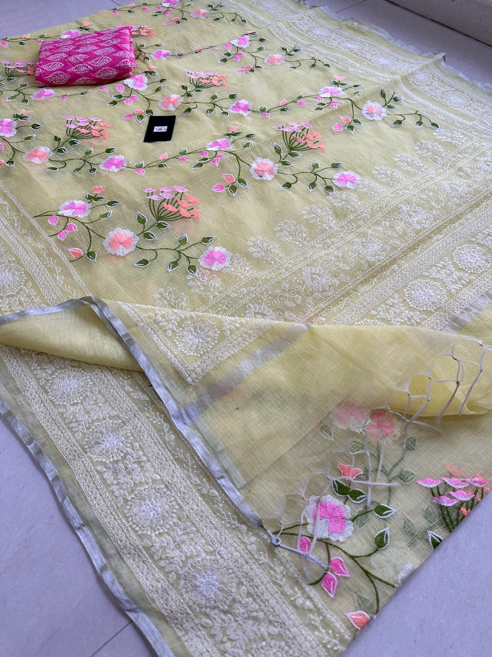 Embroidered Kota Cotton Doria Saree