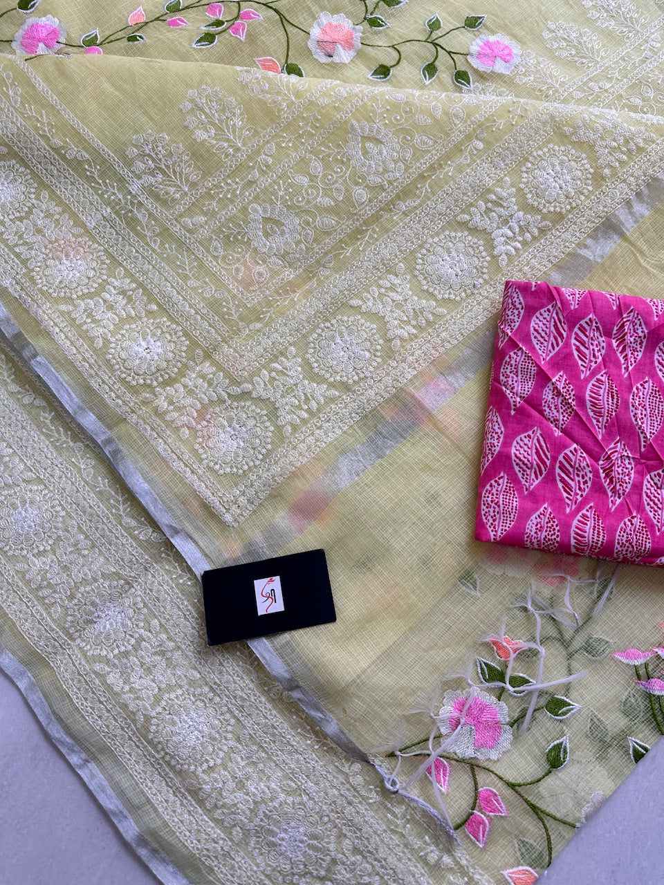 Embroidered Kota Cotton Doria Saree