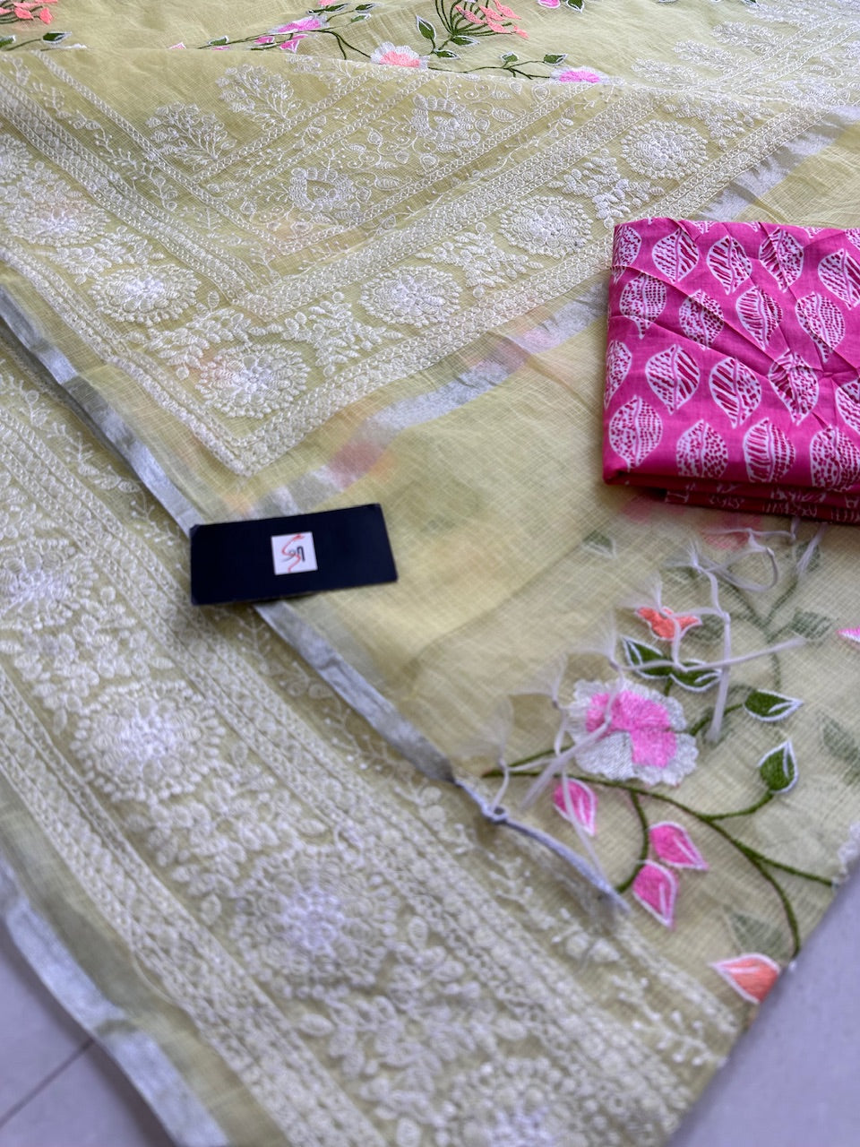 Embroidered Kota Cotton Doria Saree