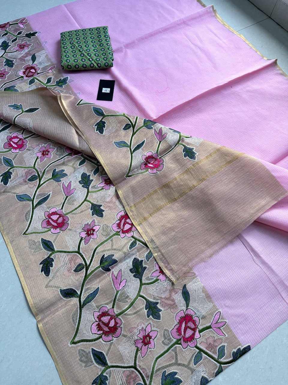 Pure Embroidered Kota Cotton Doria Saree