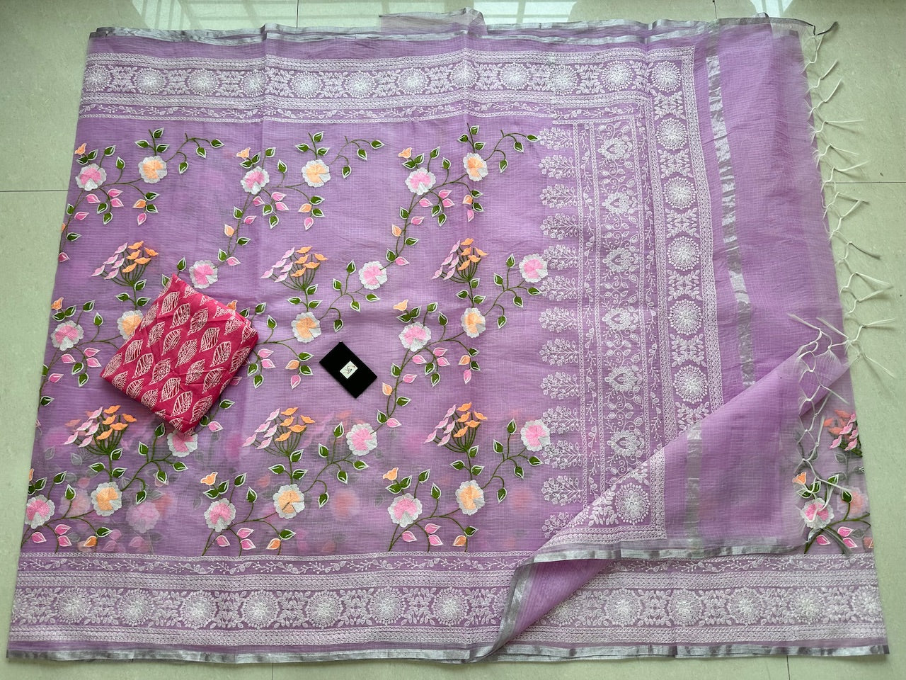 Embroidered Kota Cotton Doria Saree