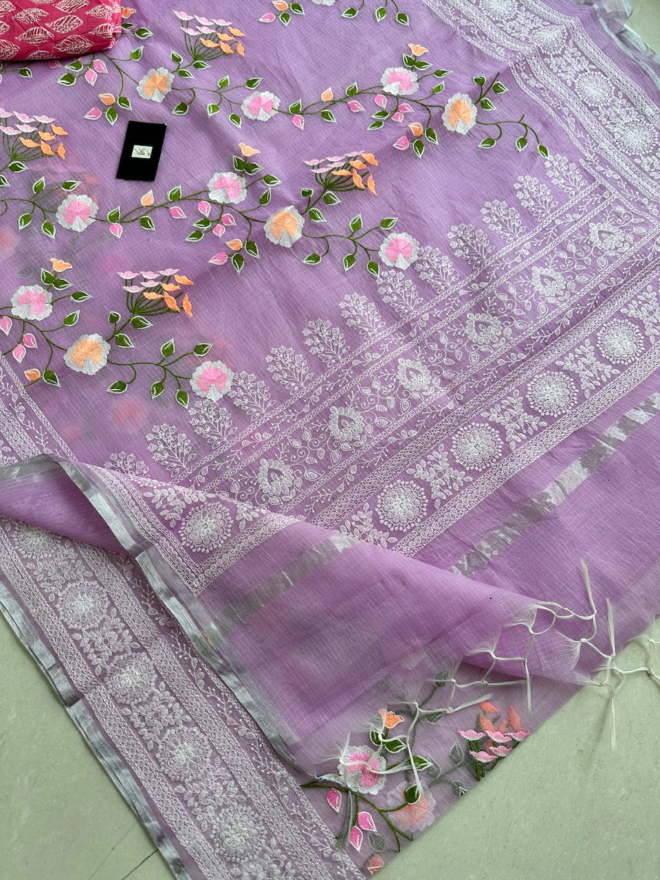 Embroidered Kota Cotton Doria Saree