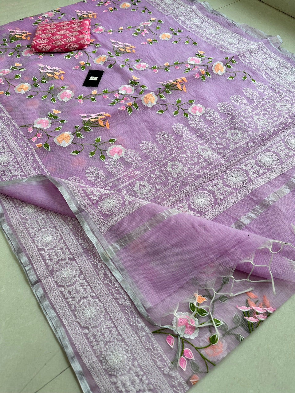 Embroidered Kota Cotton Doria Saree