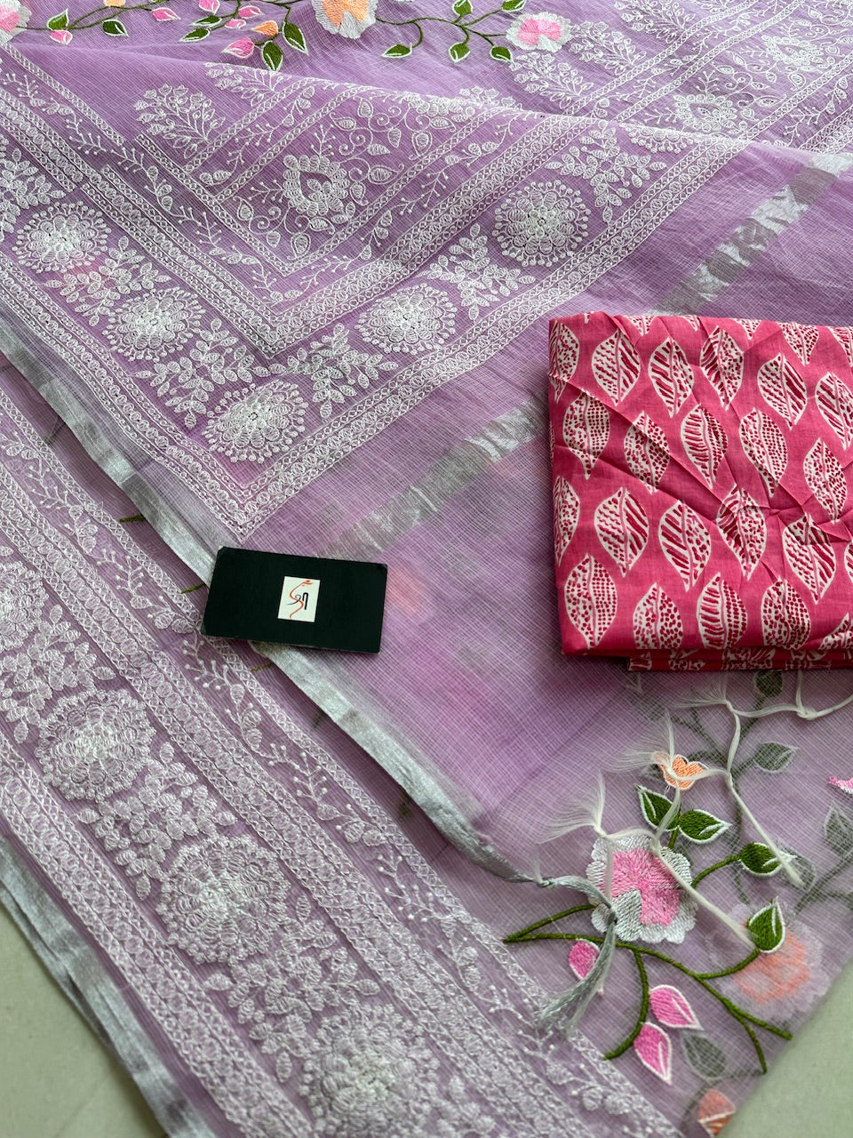 Embroidered Kota Cotton Doria Saree