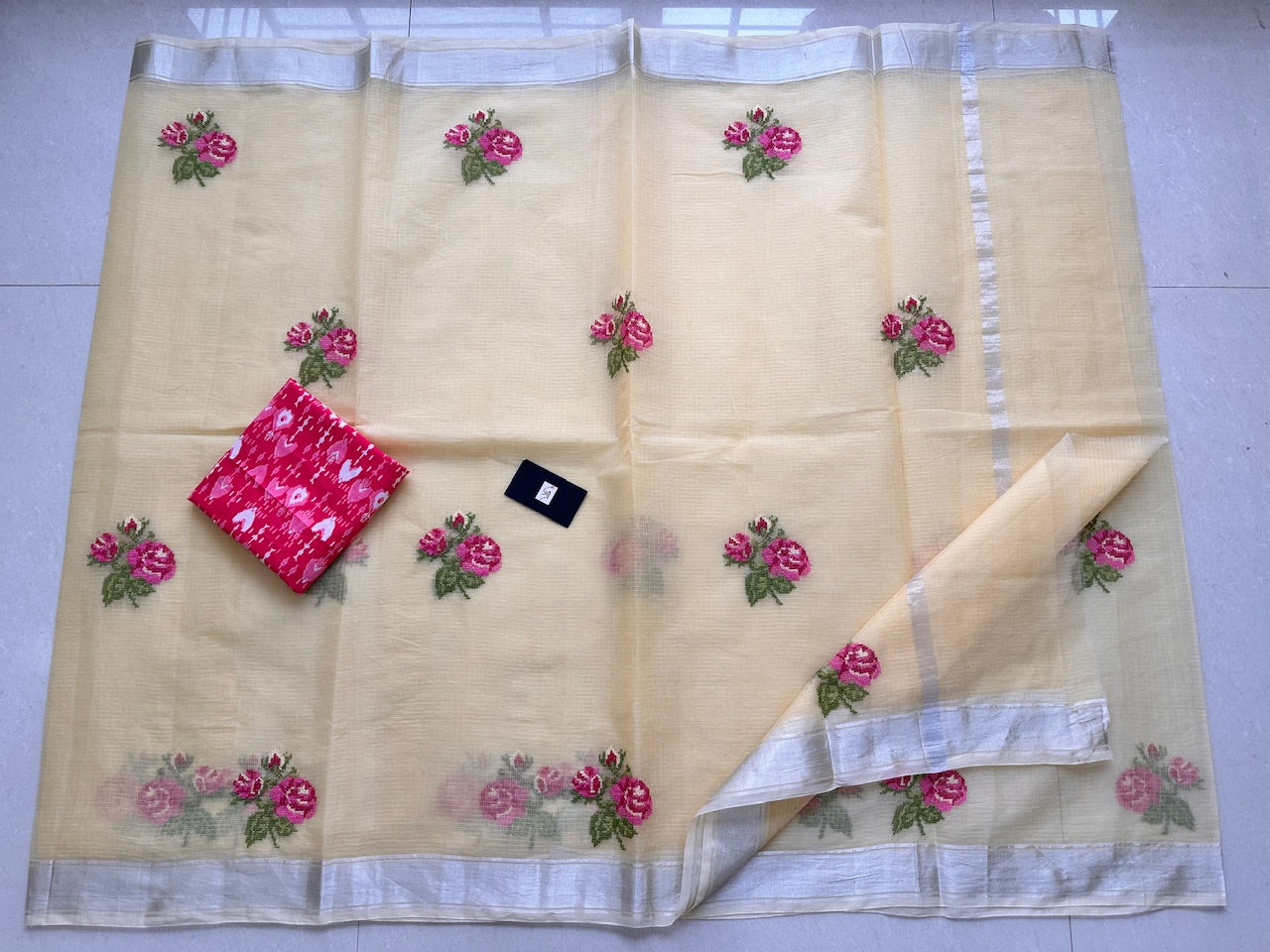 Embroidered Kota Cotton Doria Saree