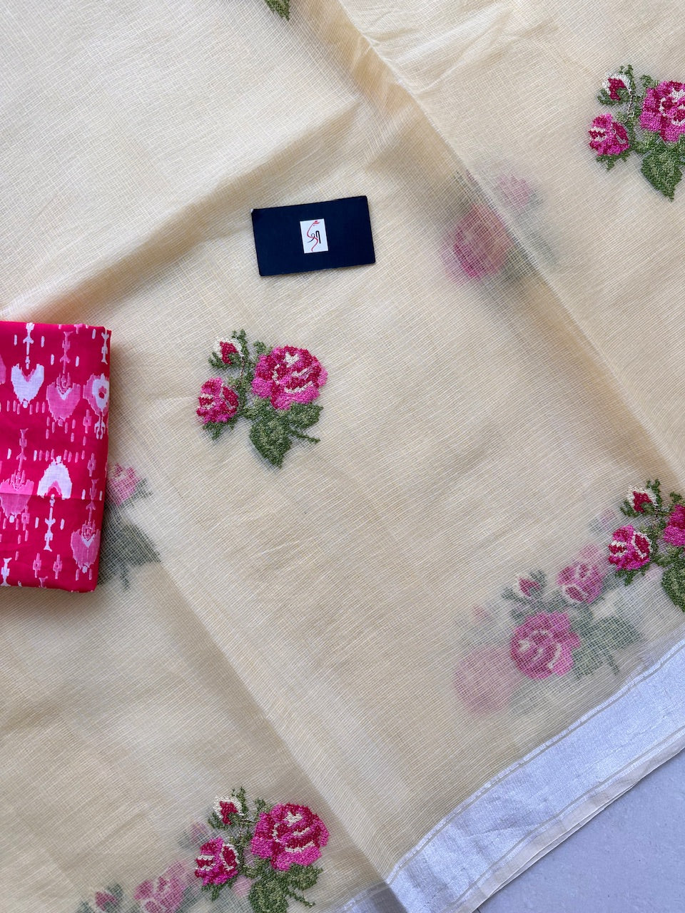 Embroidered Kota Cotton Doria Saree