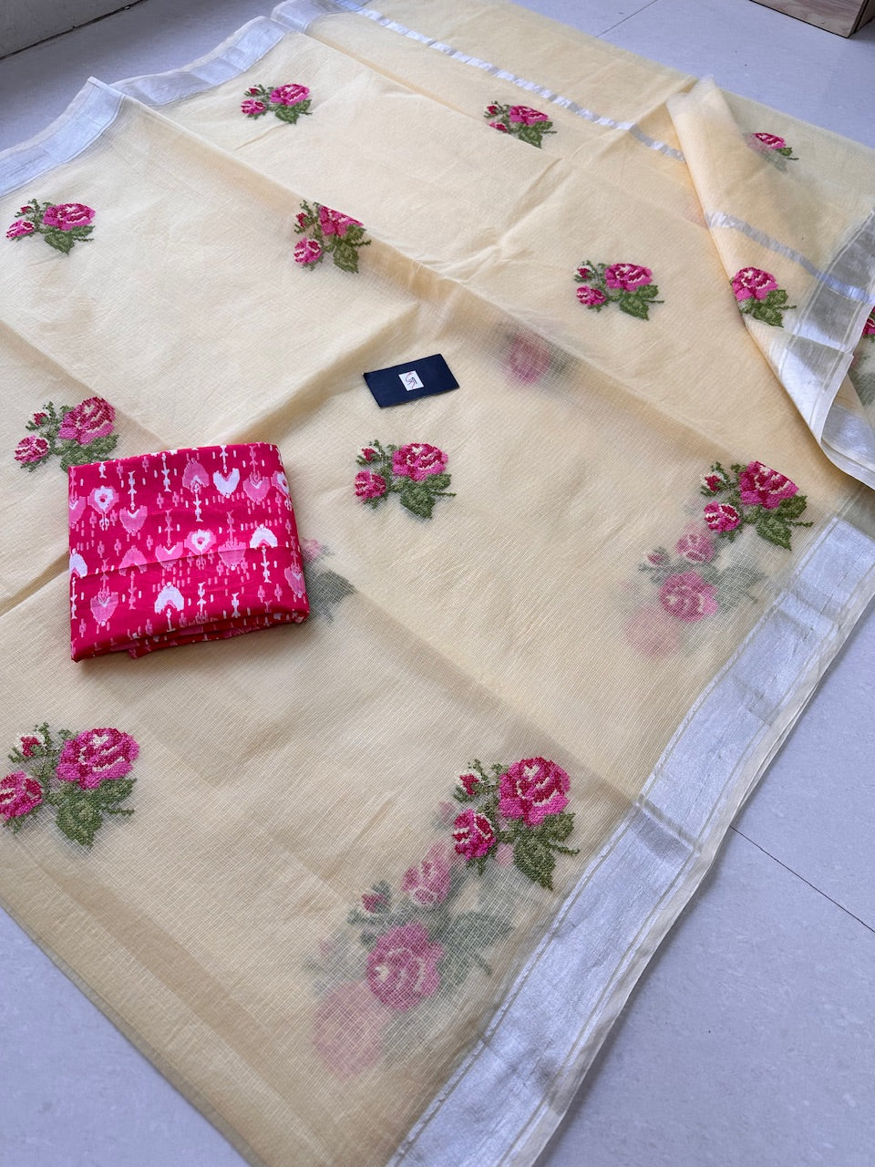 Embroidered Kota Cotton Doria Saree