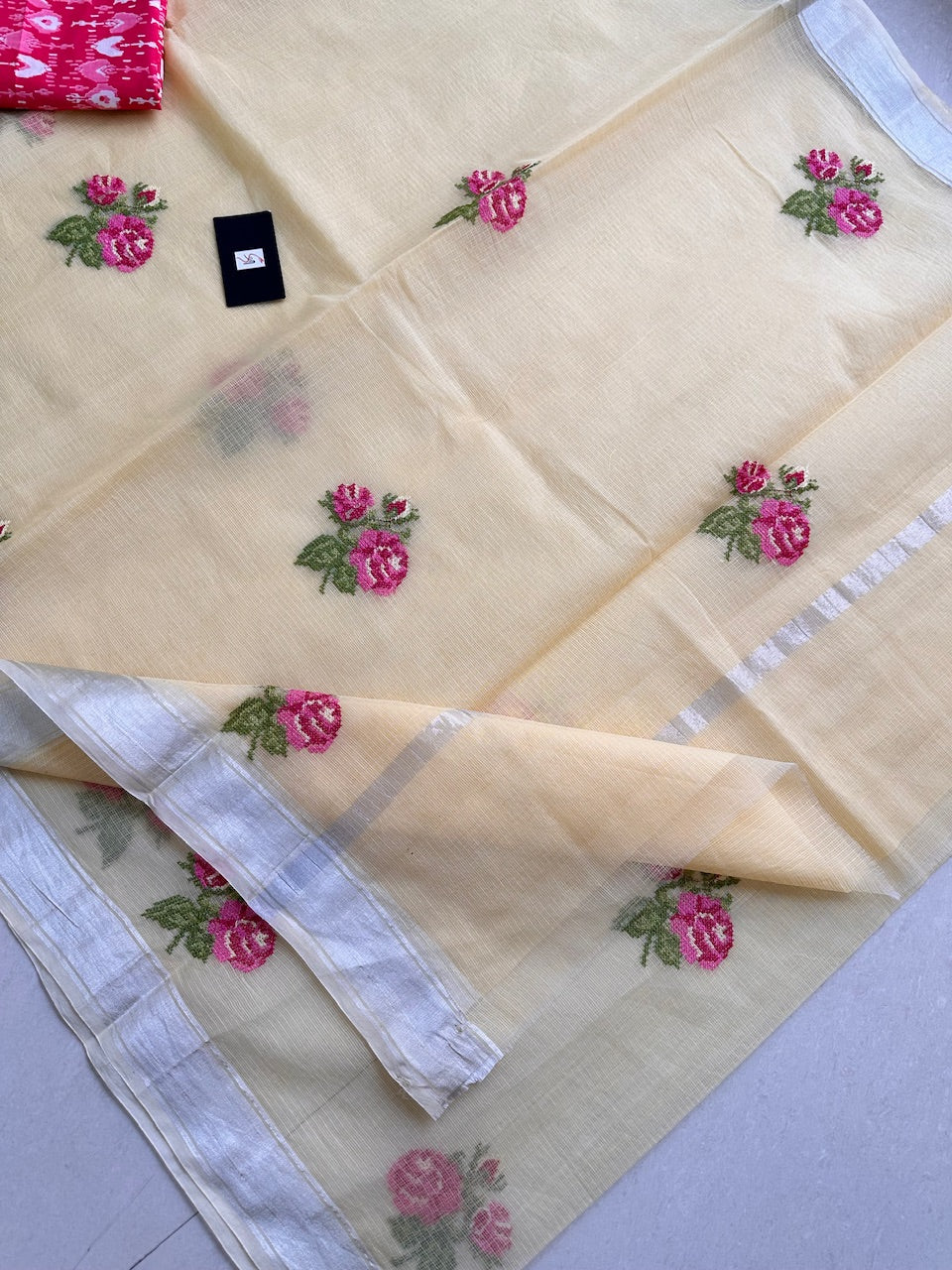 Embroidered Kota Cotton Doria Saree