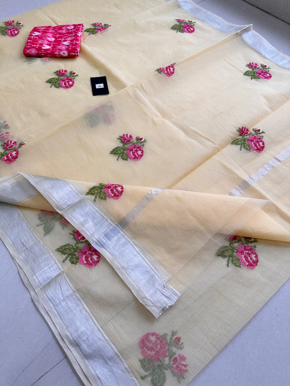 Embroidered Kota Cotton Doria Saree