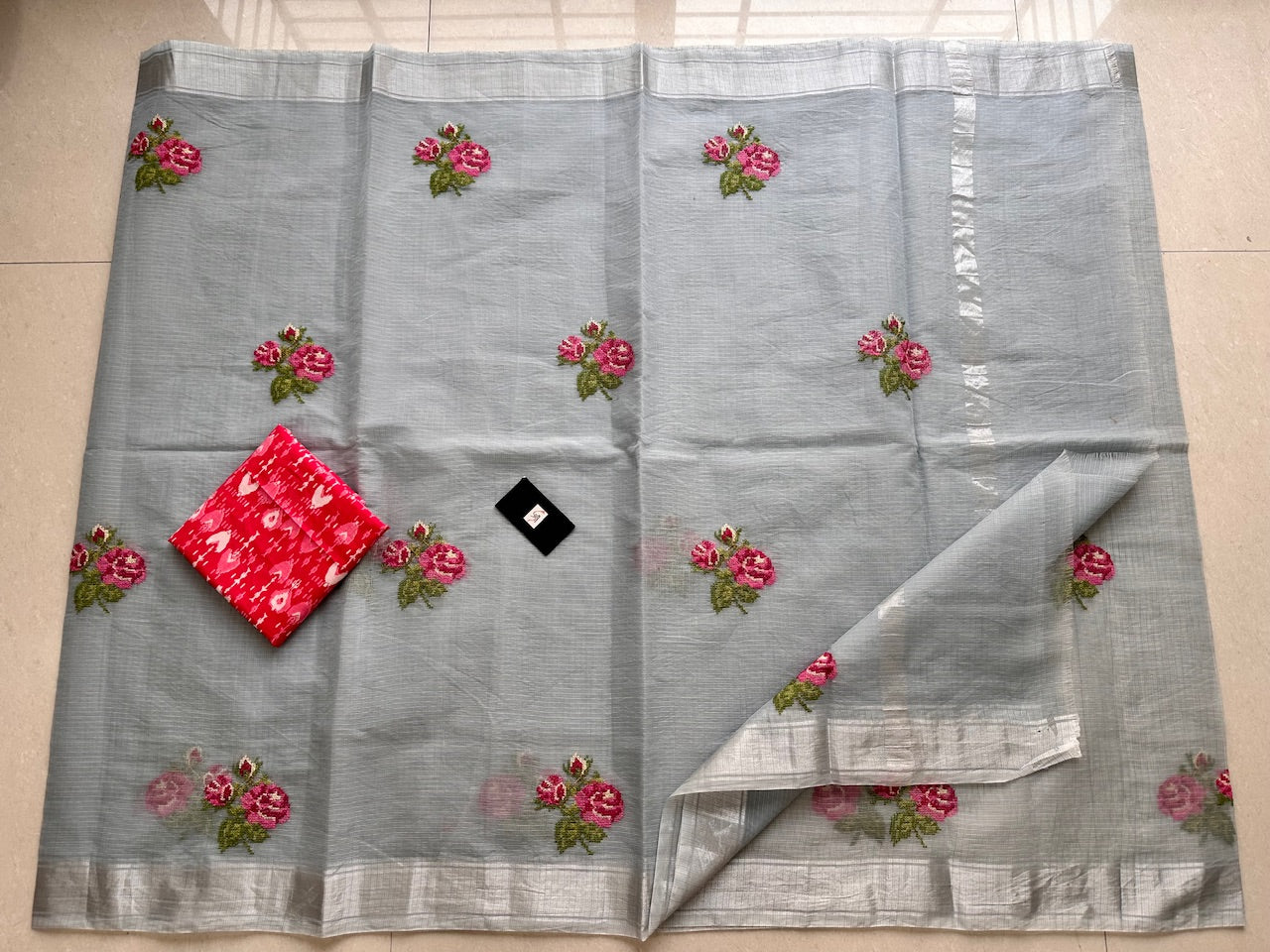 Embroidered Kota Cotton Doria Saree