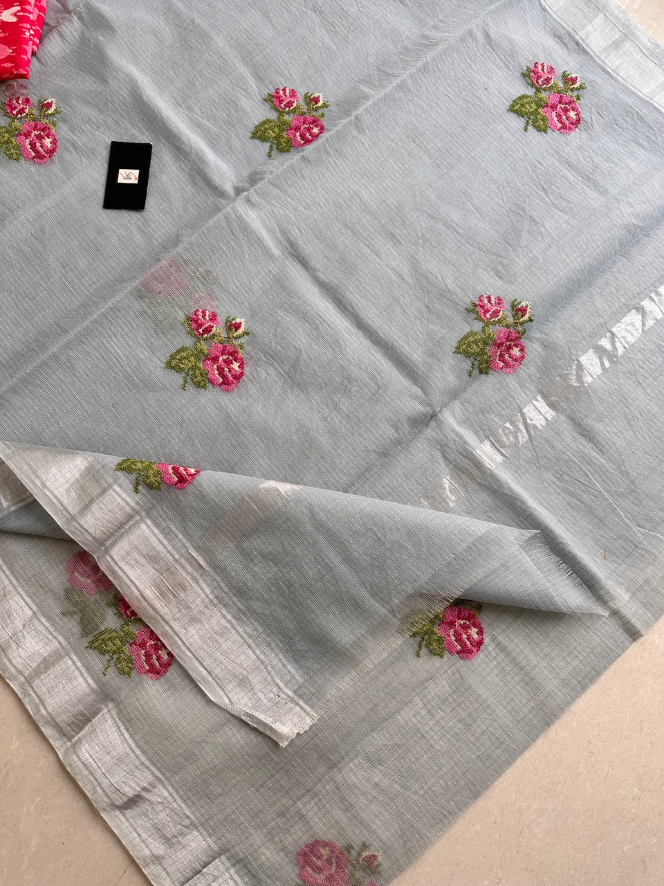 Embroidered Kota Cotton Doria Saree