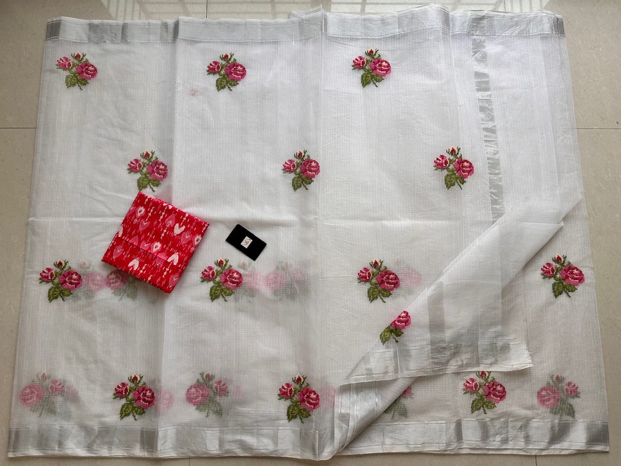 Embroidered Kota Cotton Doria Saree