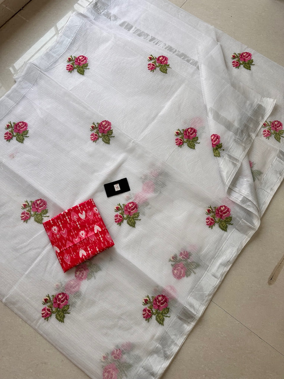 Embroidered Kota Cotton Doria Saree