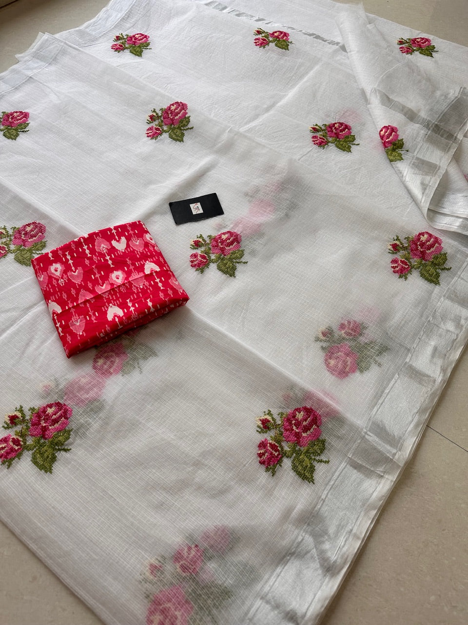 Embroidered Kota Cotton Doria Saree