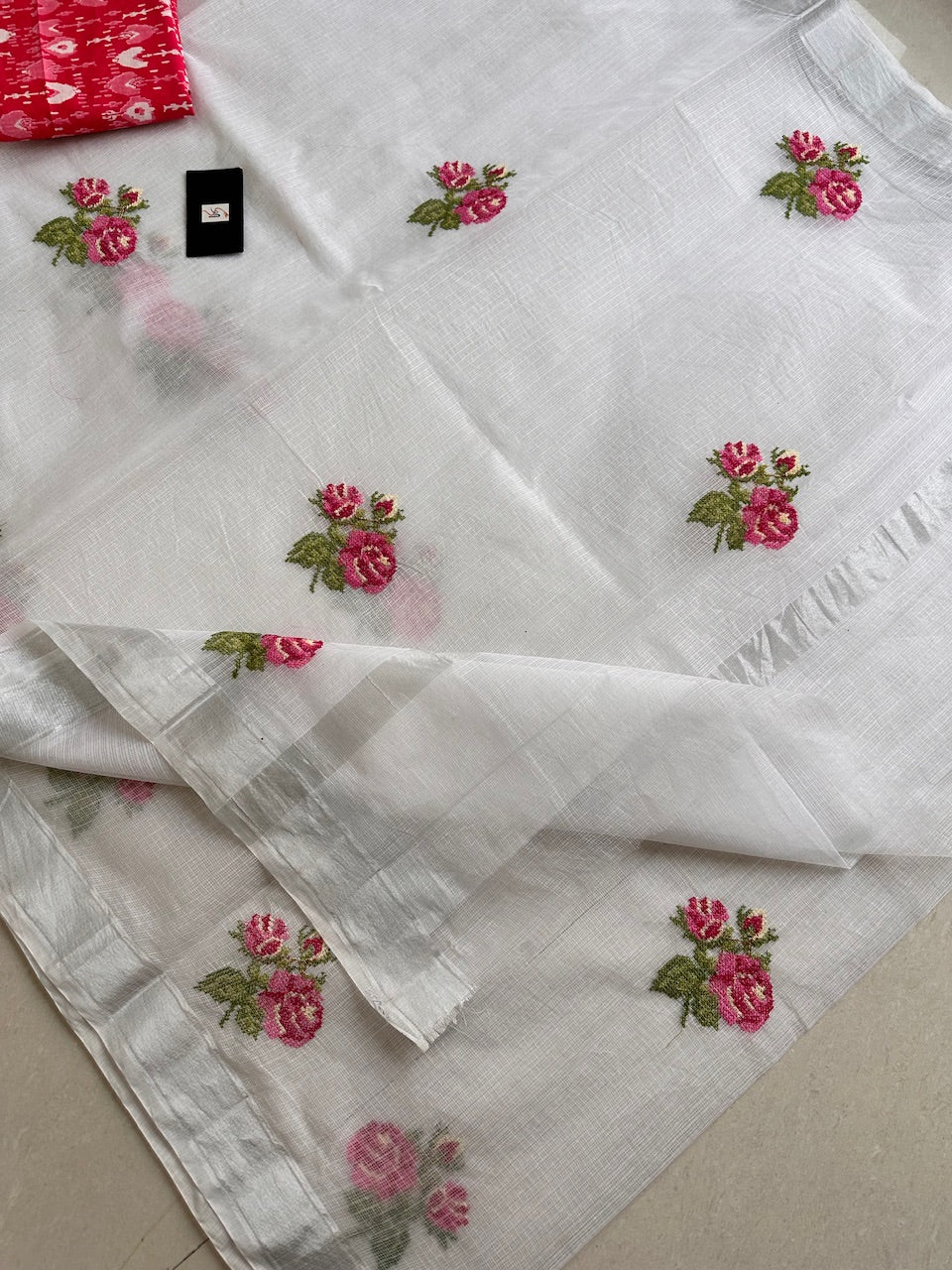 Embroidered Kota Cotton Doria Saree