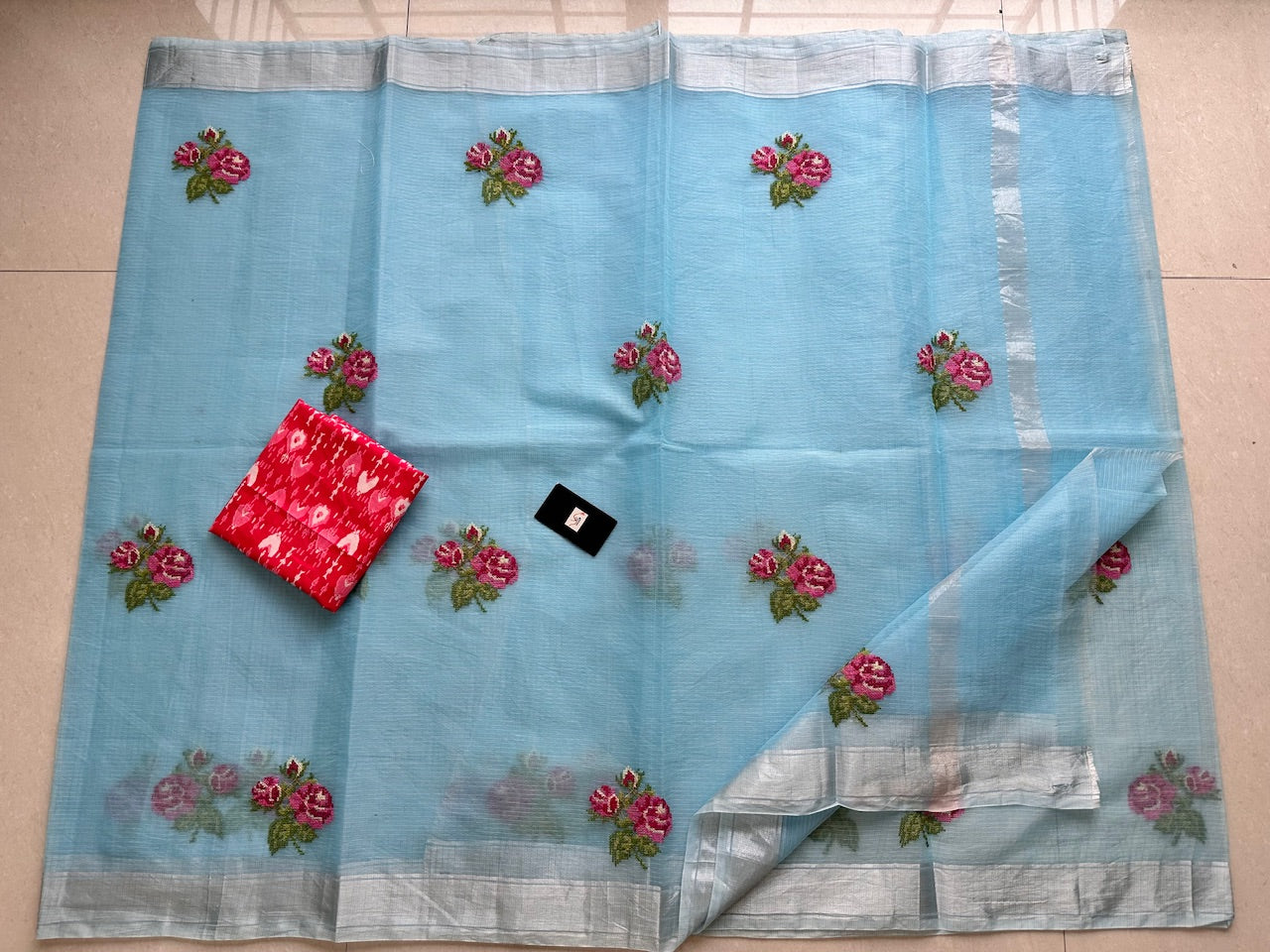 Embroidered Kota Cotton Doria Saree