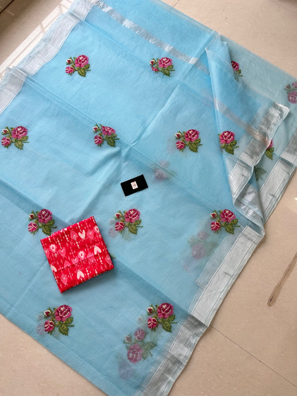 Embroidered Kota Cotton Doria Saree