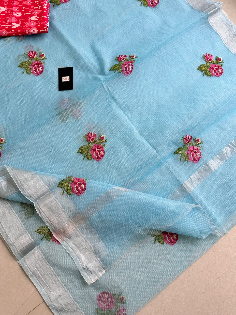 Embroidered Kota Cotton Doria Saree