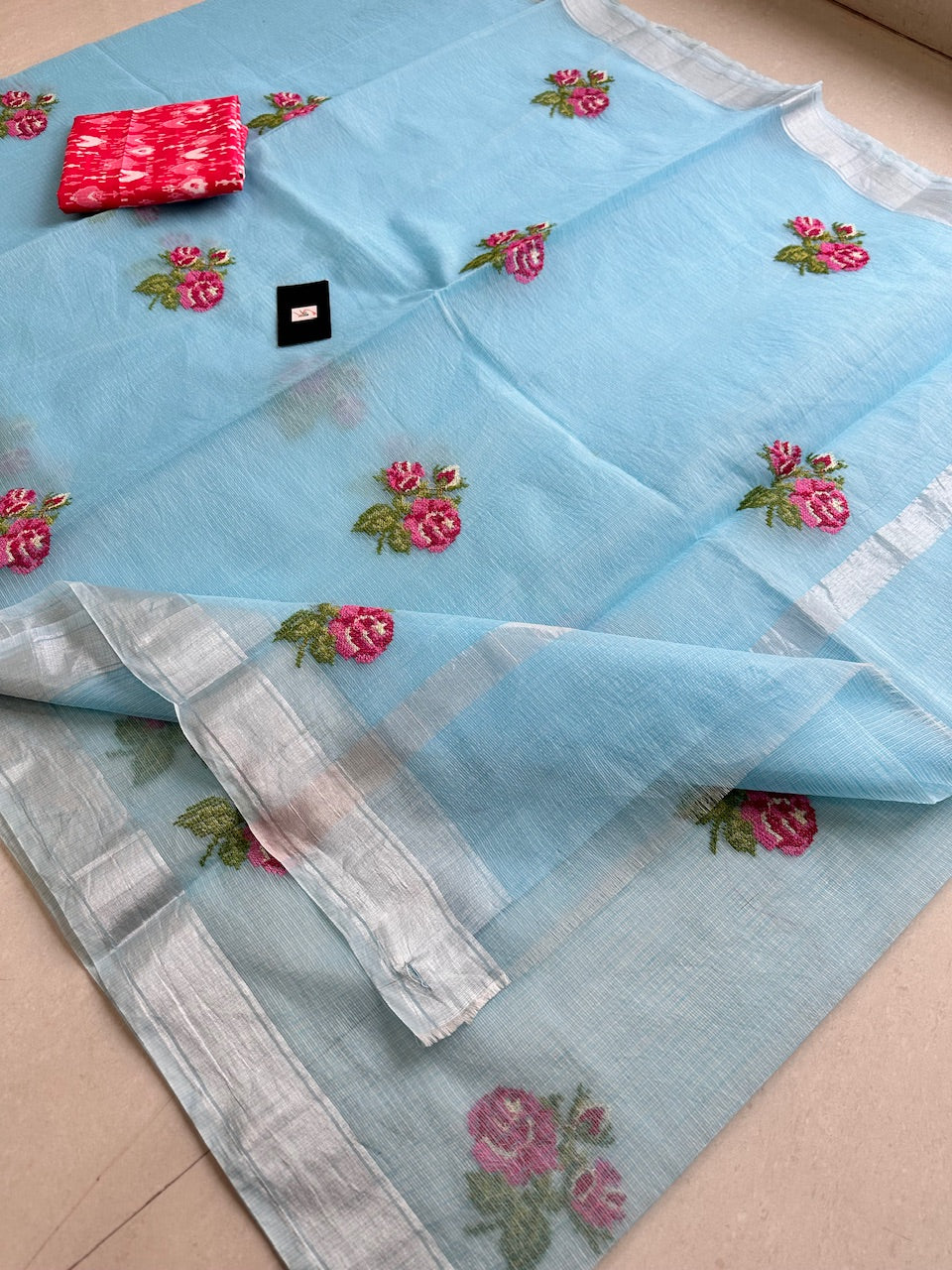 Embroidered Kota Cotton Doria Saree