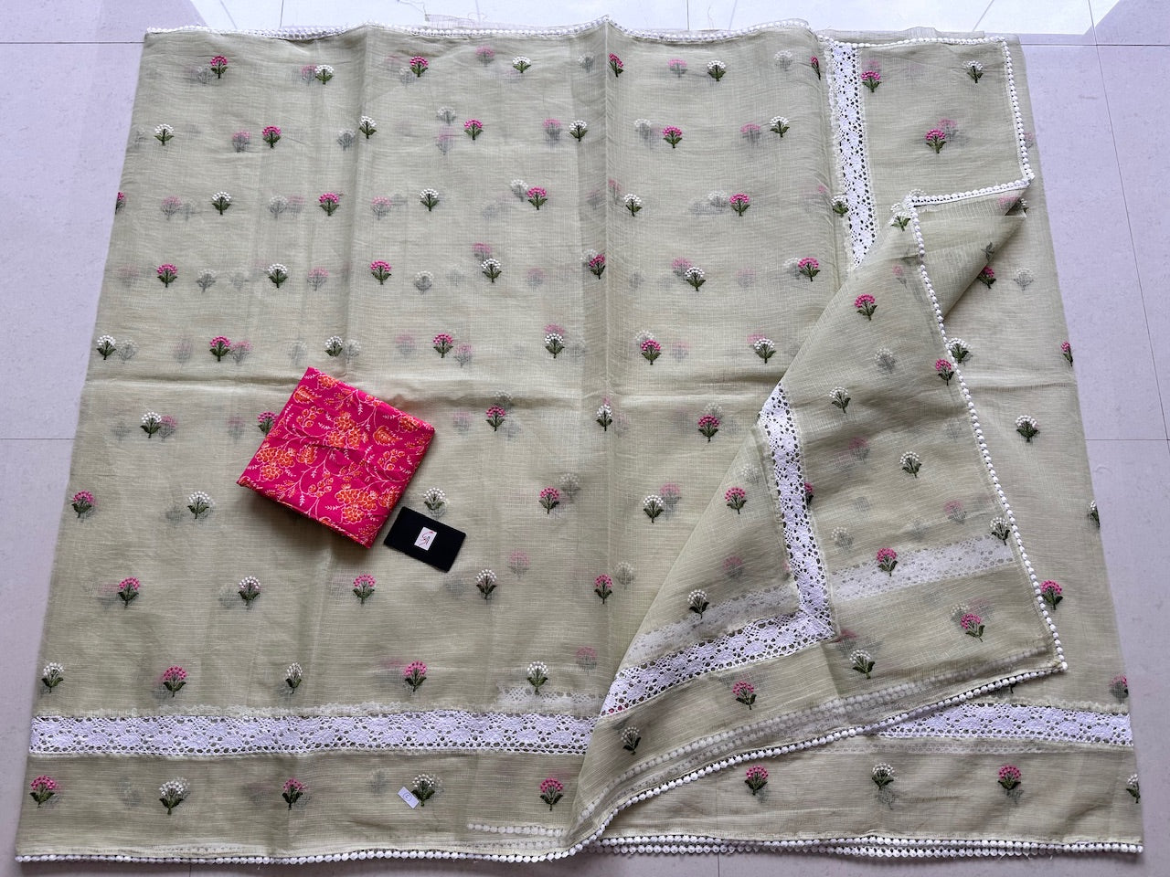 Embroidered Kota Cotton Doria Saree