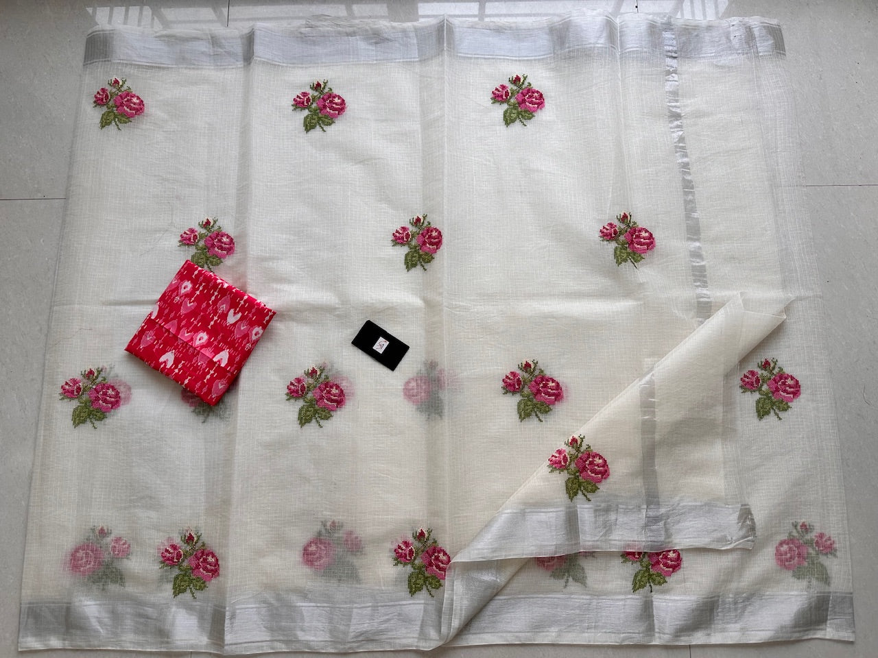 Embroidered Kota Cotton Doria Saree