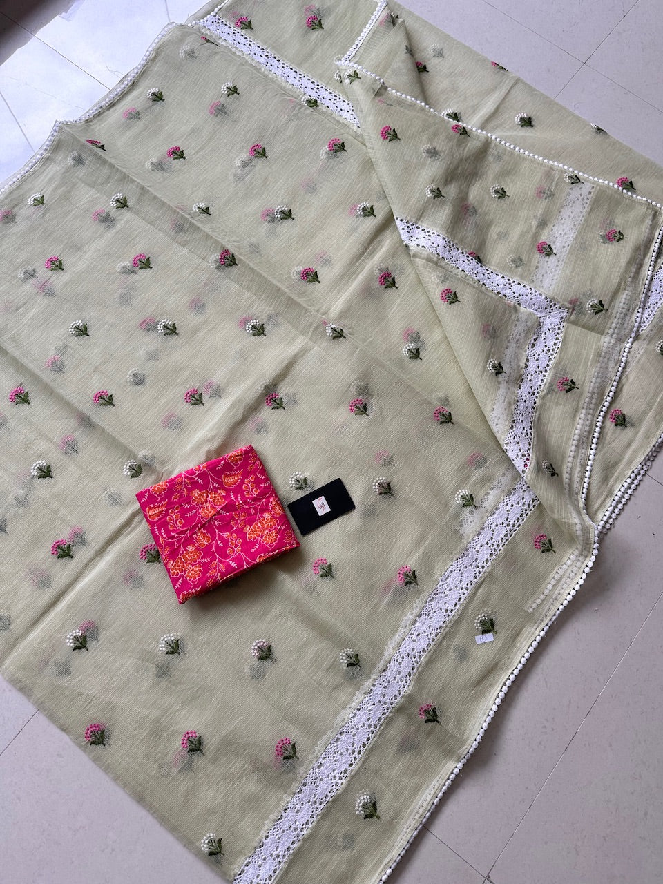 Embroidered Kota Cotton Doria Saree