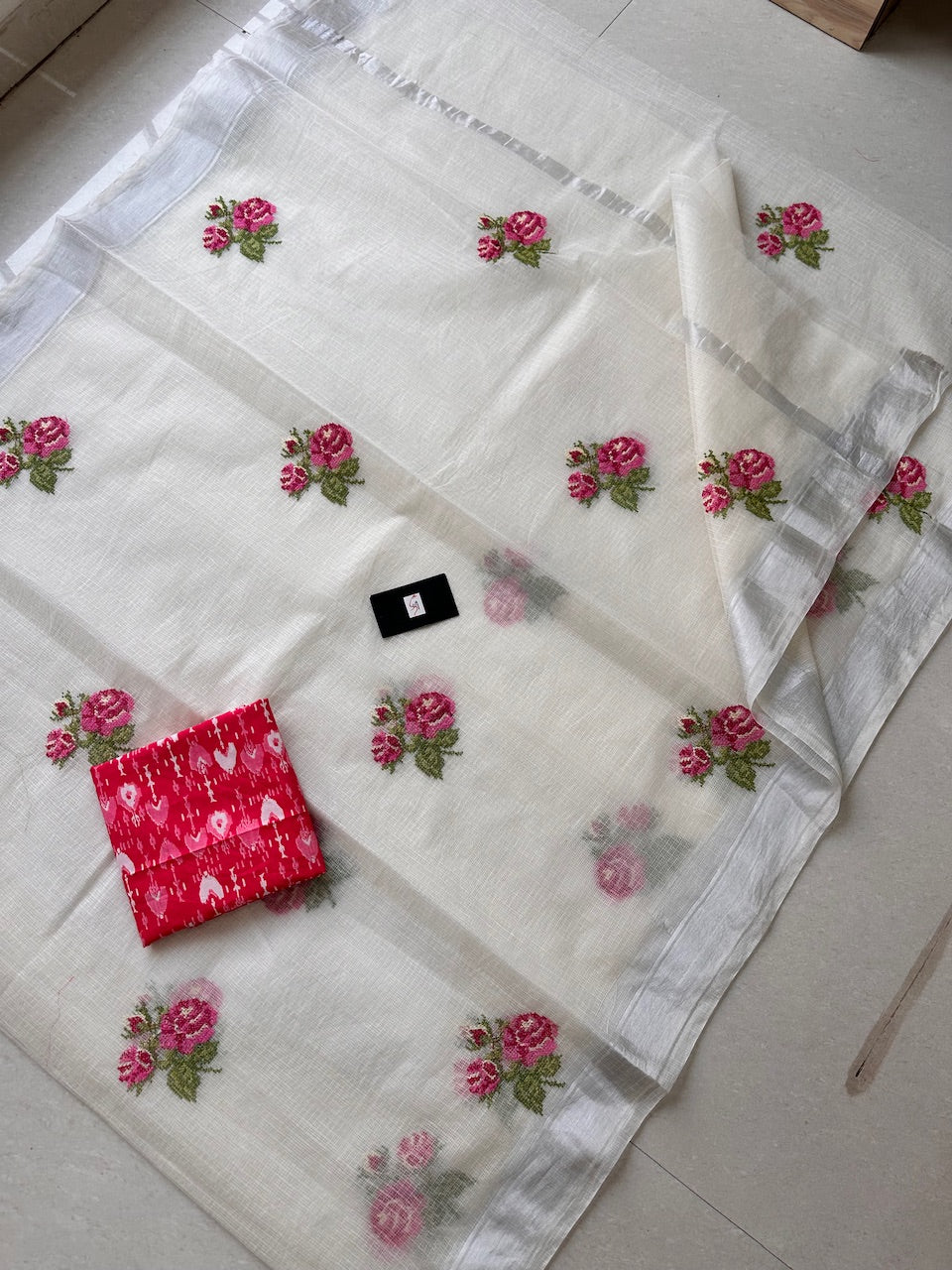 Embroidered Kota Cotton Doria Saree