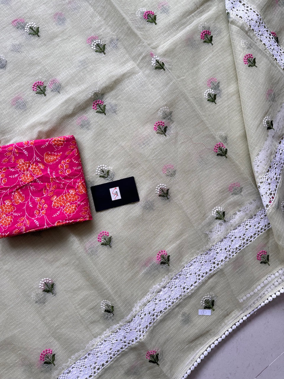 Embroidered Kota Cotton Doria Saree