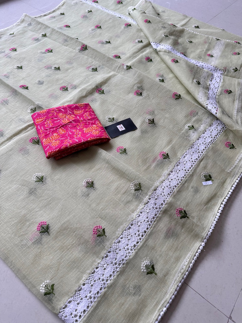 Embroidered Kota Cotton Doria Saree