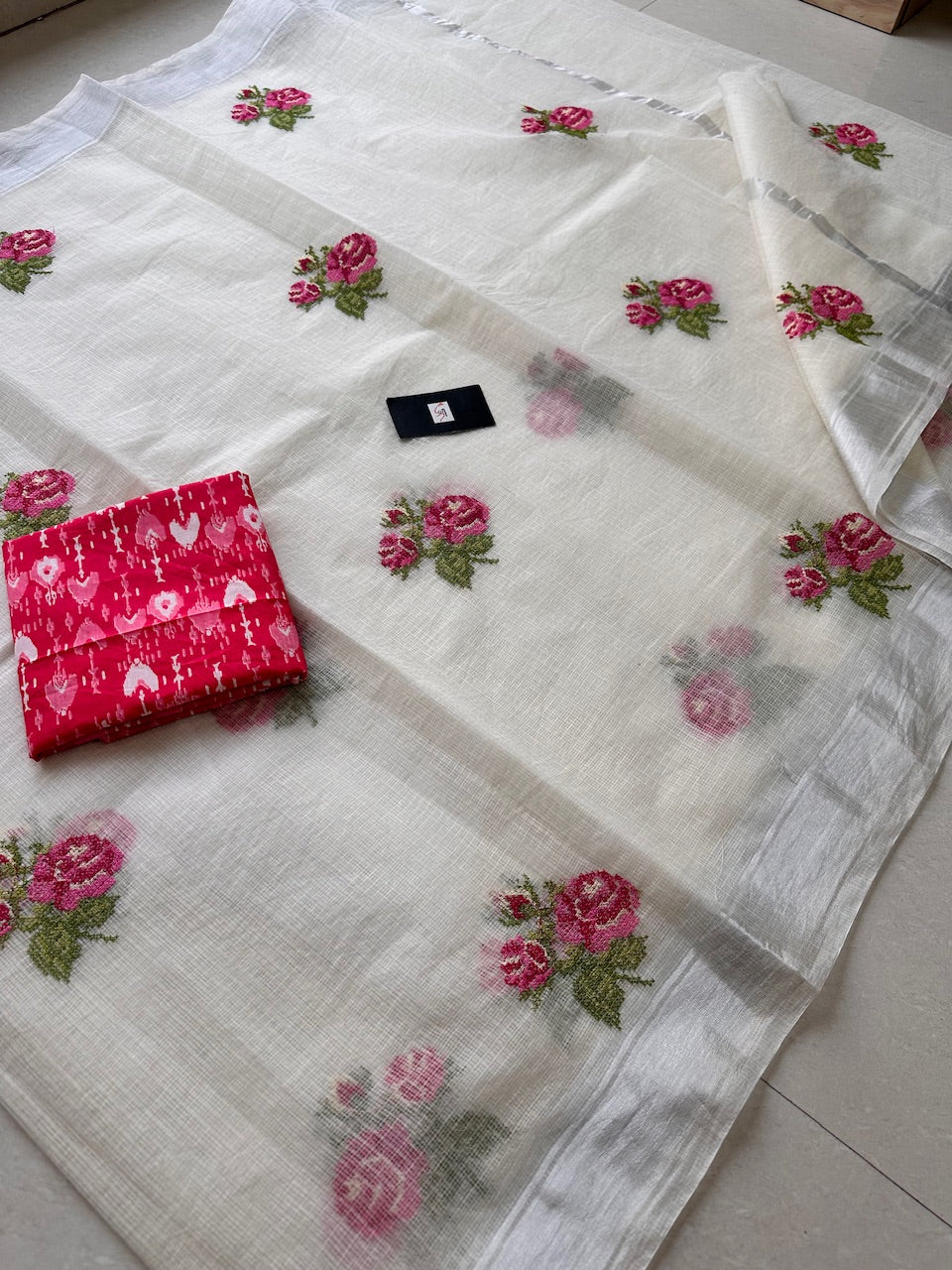 Embroidered Kota Cotton Doria Saree